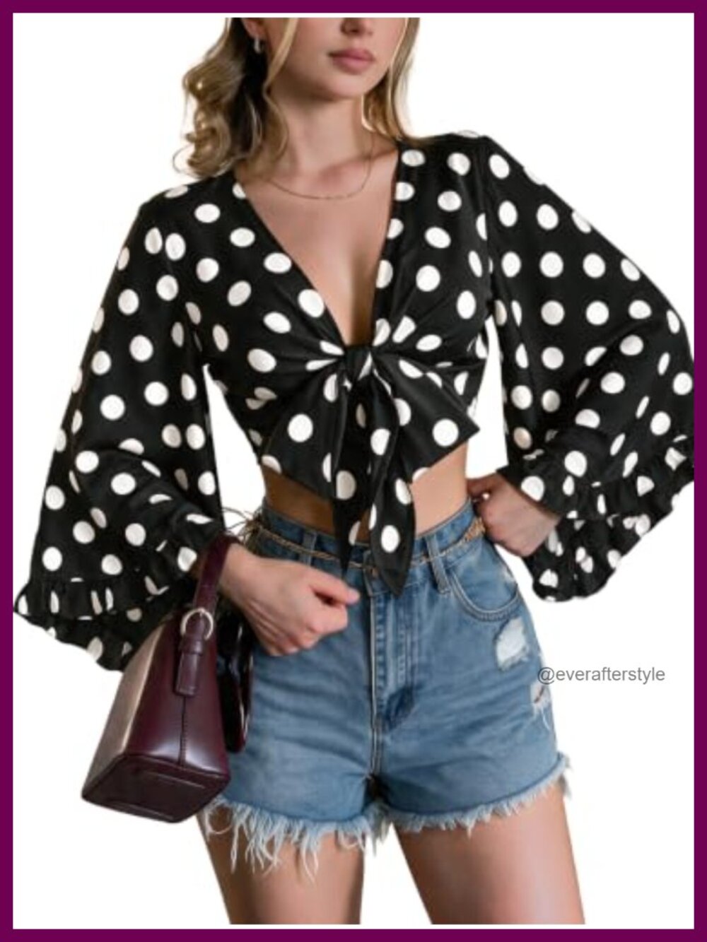 Polka Dot Cinched Waist Blouse Off Shoulder Long Sleeve Top